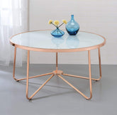 Alivia Coffee Table in White Glass and Rose Gold